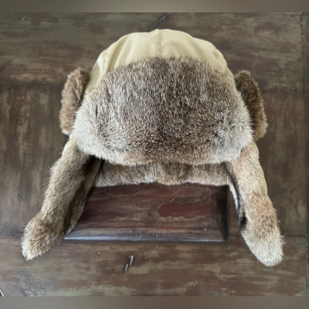 Nathaniel Cole by Crown‎ Cap rabbit fur trim aviator hat unisex size XL